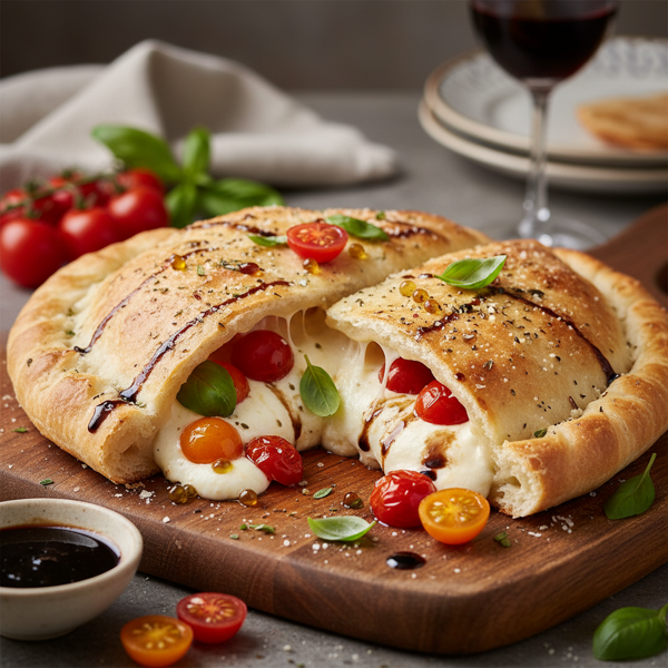 Gourmet Three-Cheese Caprese Calzone Delight recipe