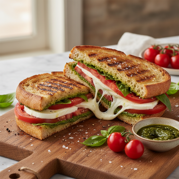 Gourmet Tomato Mozzarella Pesto Panini recipe