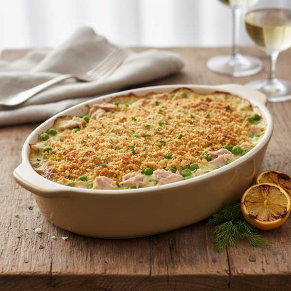 Gourmet Tuna and Green Pea Bake with Crispy Panko Topping recipe