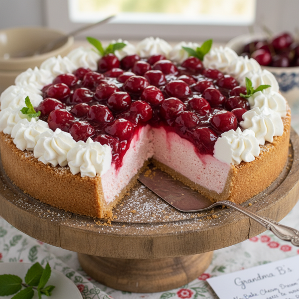 Grandma B’s No-Bake Cherry Dream Cheesecake Pie recipe