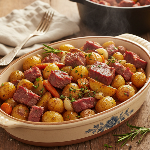 Grandma's Hearty Baked Corned Beef & Potato Medley recipe