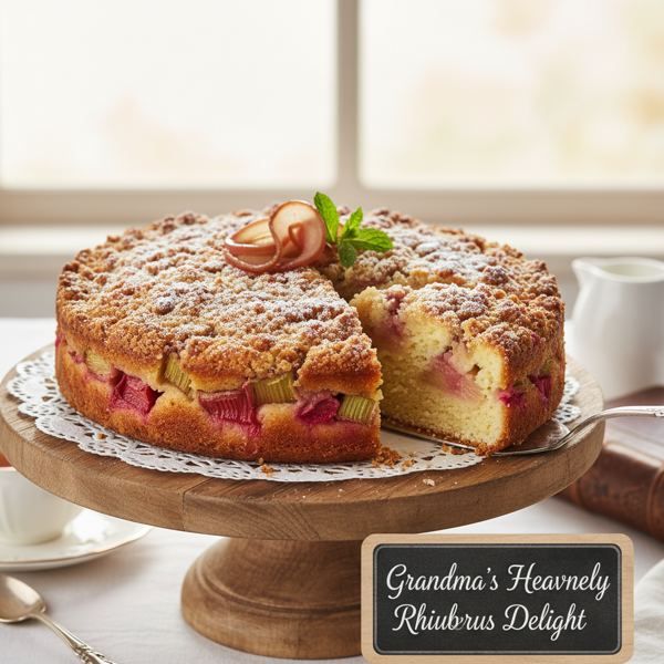 Grandma's Heavenly Rhubarb Delight Cake recipe