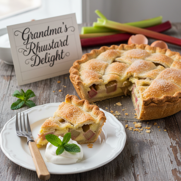 Grandma's Rhubarb Custard Delight Pie recipe