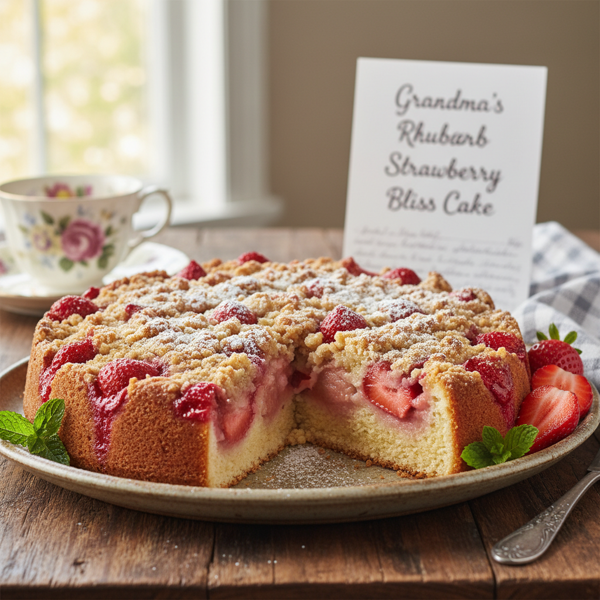 Grandma's Rhubarb Strawberry Bliss Cake recipe