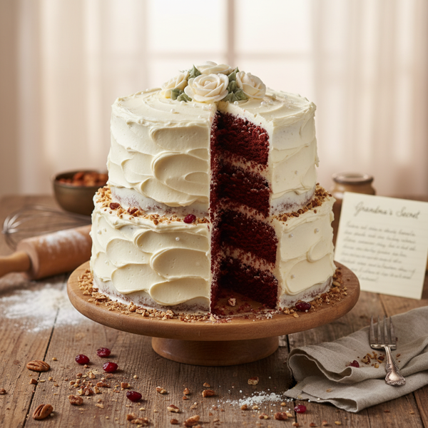 Grandma's Velvet Indulgence Cake with Creamy Cheese Frosting recipe