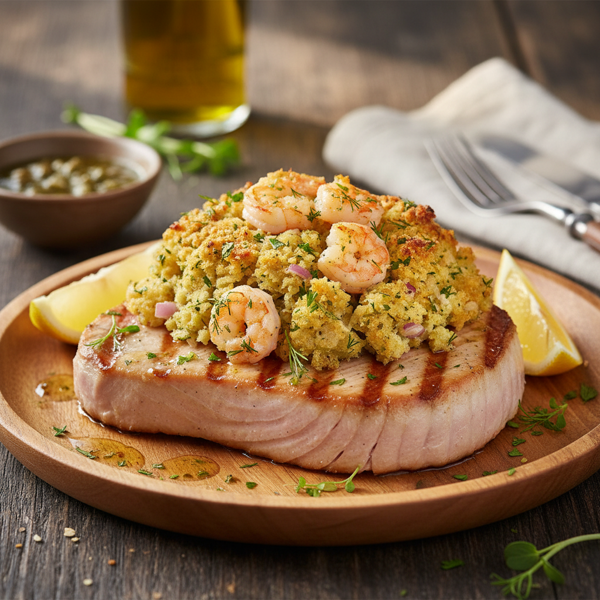 Grilled Albacore Tuna with Shrimp Herb Stuffing recipe