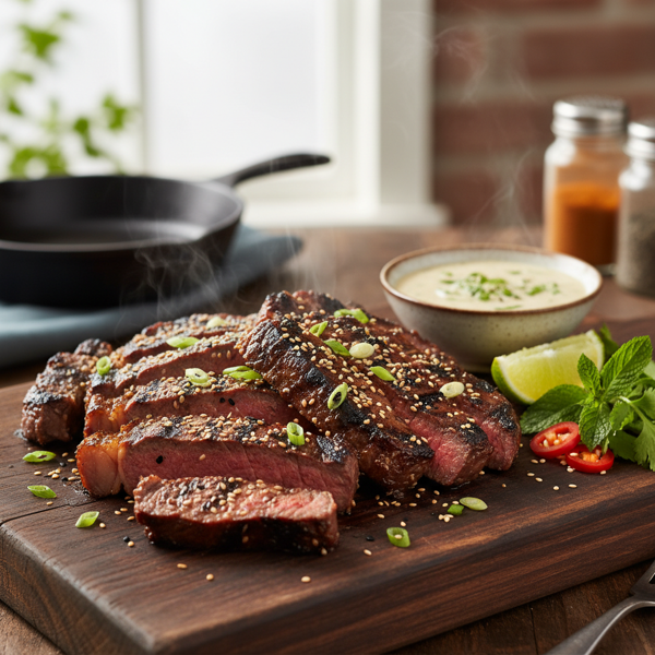 Grilled Asian Marinated Skirt Steak with Ginger Dipping Sauce recipe