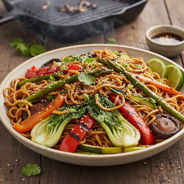 Grilled Asian Vegetable Lo Mein Delight recipe
