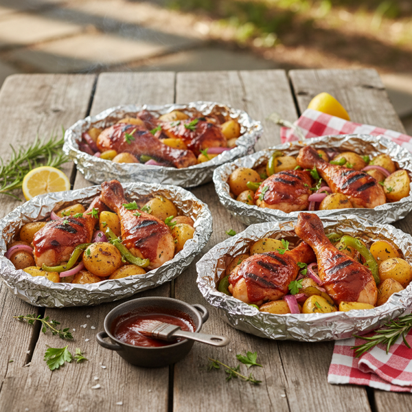 Grilled BBQ Chicken & Potato Foil Packs recipe