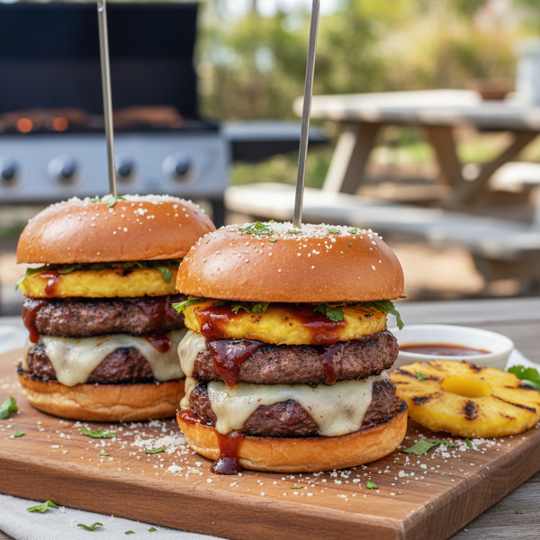 Grilled BBQ Pineapple Parmesan Burgers recipe