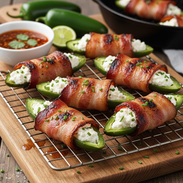 Grilled Bacon-Wrapped Cream Cheese Jalapeño Poppers recipe