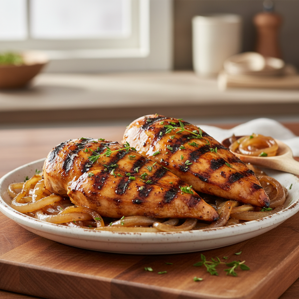 Grilled Balsamic-Honey Chicken with Caramelized Onions recipe