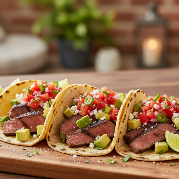 Grilled Beef and Avocado Tacos with Zesty Salsa recipe