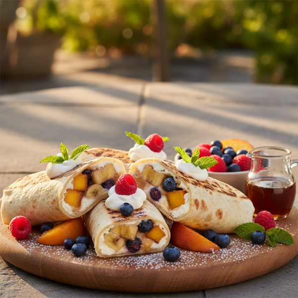 Grilled Berry Banana Peach Delight Burritos recipe