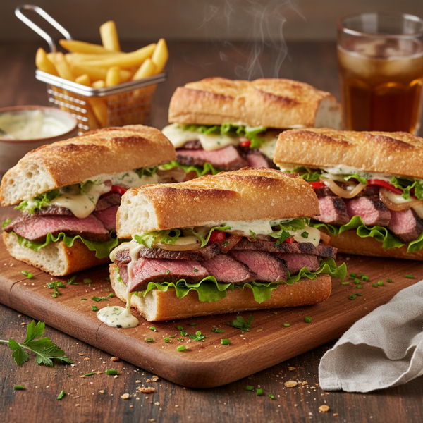 Grilled Bistro Steak Submarine Sandwiches recipe
