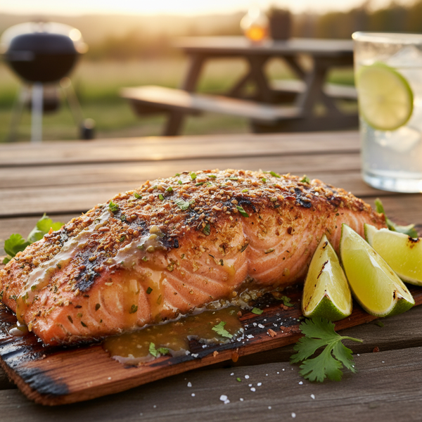 Grilled Cedar-Crusted Salmon with Captain Morgan Lime Glaze recipe