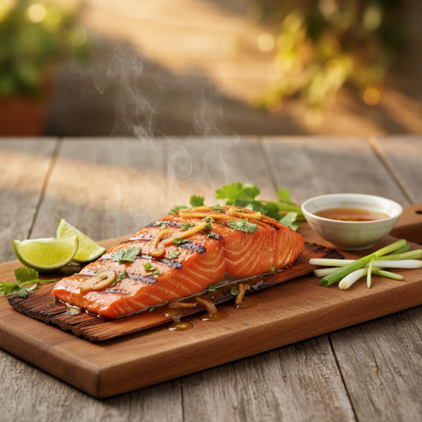 Grilled Cedar Plank Salmon with Zesty Ginger Glaze recipe