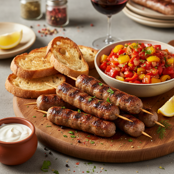 Grilled Cevapcici with Colorful Paprika Lecho recipe