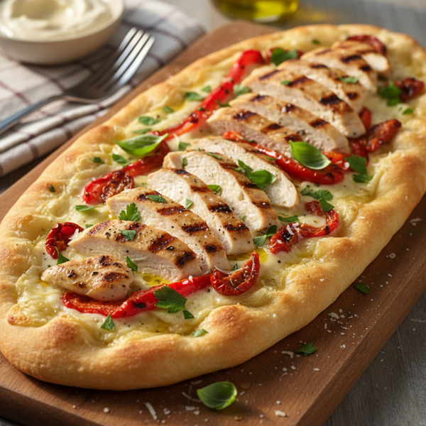 Grilled Chicken Alfredo Flatbread Delight recipe