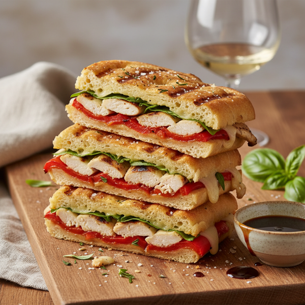 Grilled Chicken and Roasted Red Pepper Focaccia Paninis recipe