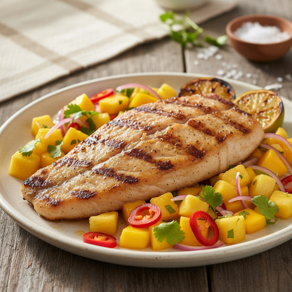 Grilled Citrus-Infused Chilean Sea Bass with Tropical Pineapple Mango Salsa recipe