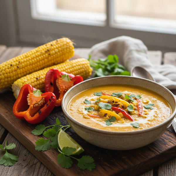 Grilled Corn and Capsicum Chowder with Fresh Coriander recipe