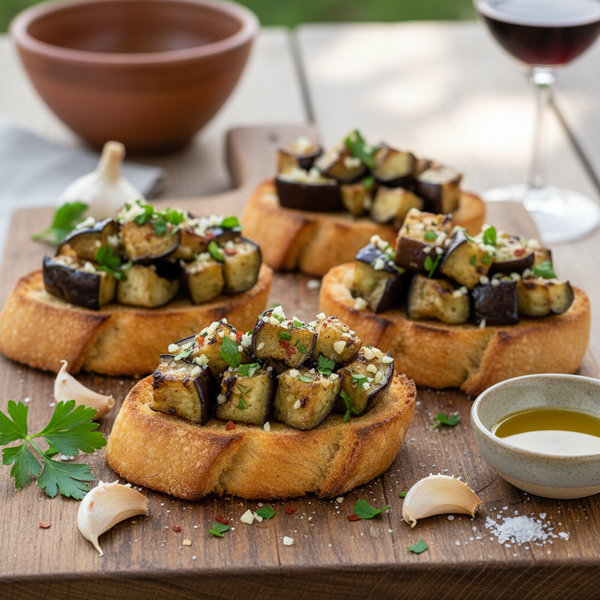 Grilled Eggplant Bruschetta with Garlic and Parsley recipe