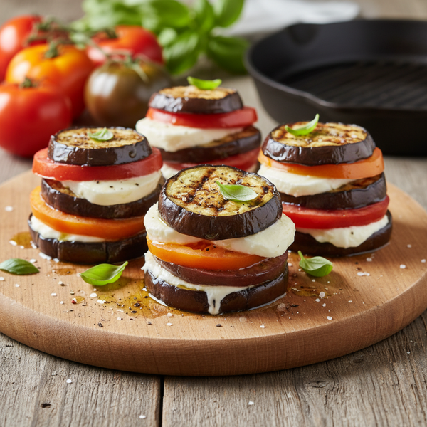Grilled Eggplant and Heirloom Tomato Towers with Buffalo Mozzarella recipe