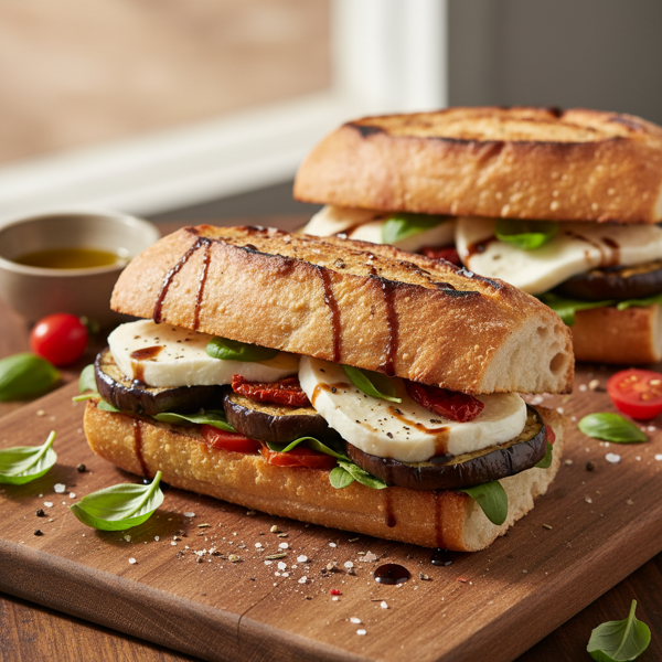 Grilled Eggplant and Mozzarella Ciabatta Delight recipe