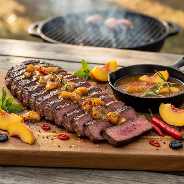 Grilled Flank Steak with Sweet and Spicy Peach-Bourbon Glaze recipe