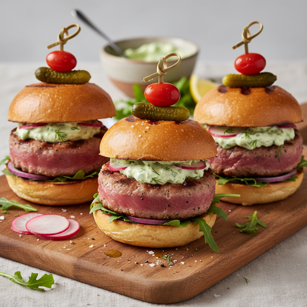 Grilled Fresh Tuna Sliders with Pickled Mayo recipe