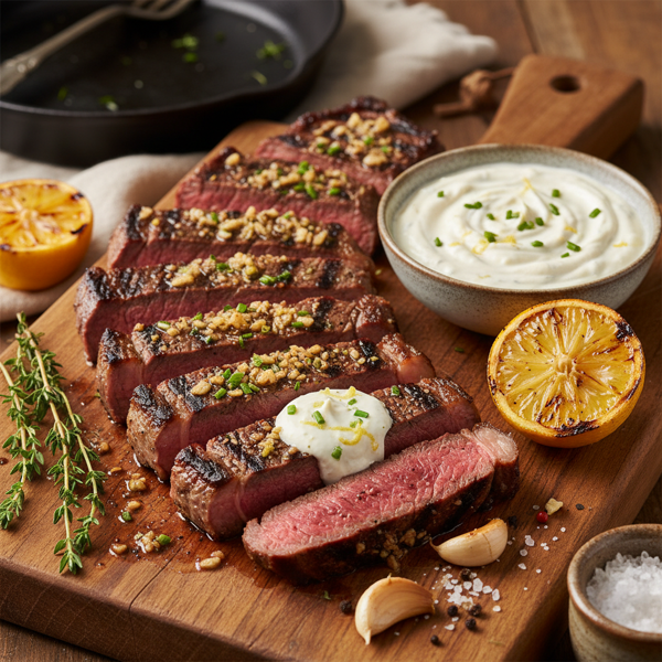 Grilled Garlic Sirloin with Zesty Horseradish Cream recipe