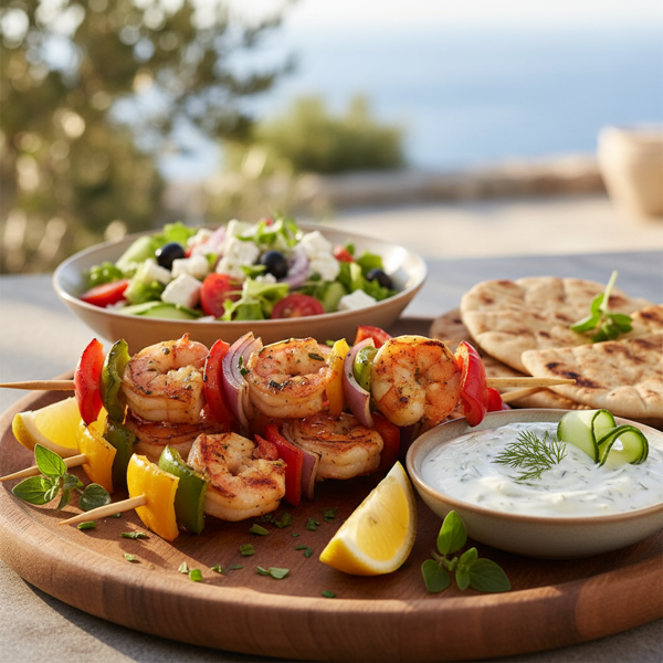 Grilled Greek Shrimp Souvlaki with Tzatziki Sauce recipe