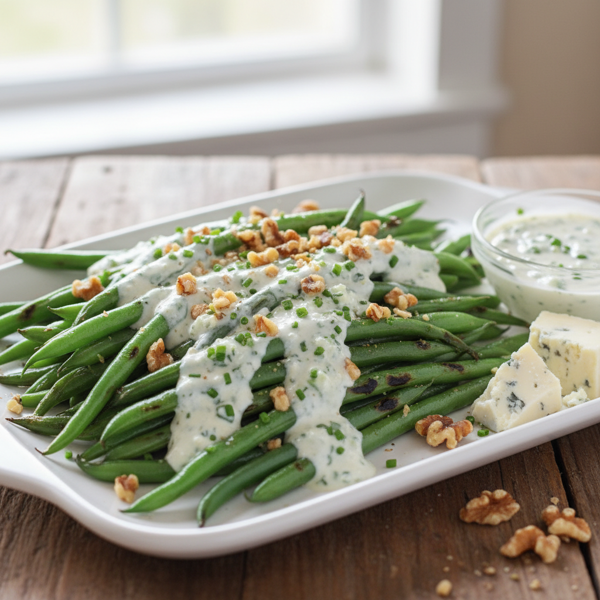 Grilled Green Beans with Creamy Gorgonzola Vinaigrette recipe