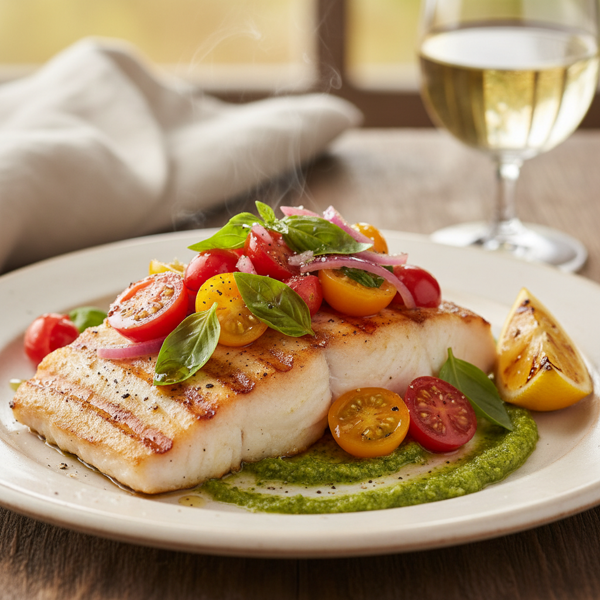 Grilled Halibut with Basil Tomato Medley recipe