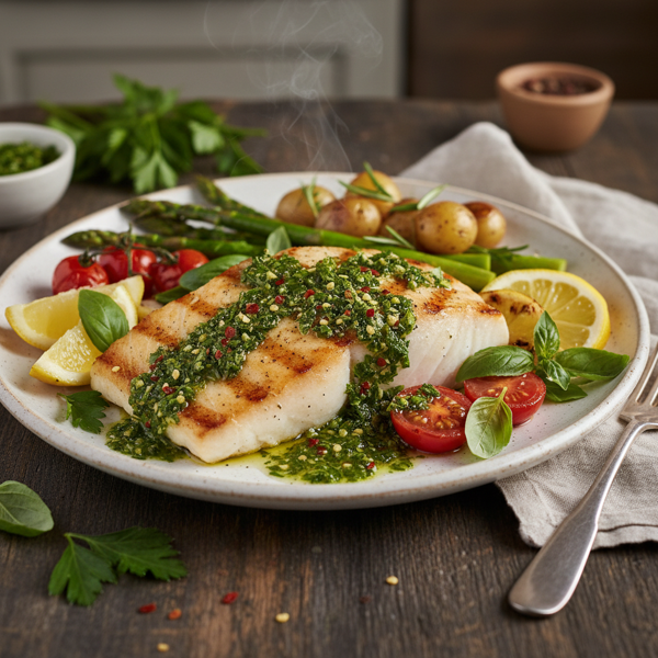 Grilled Halibut with Fresh Herb Vinaigrette recipe
