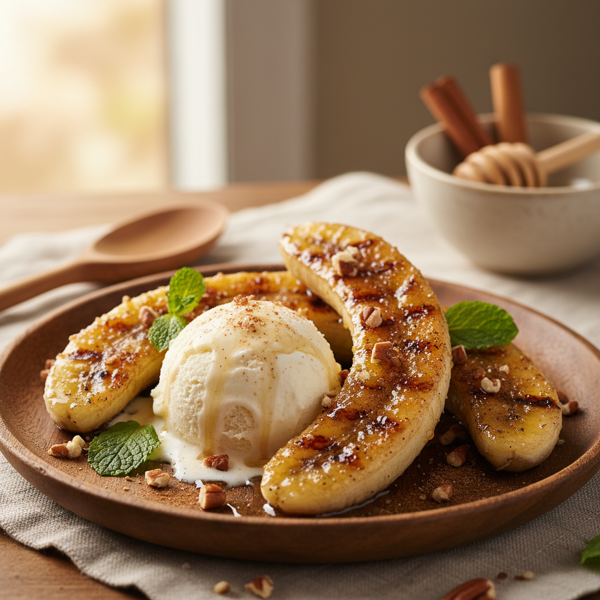 Grilled Honey-Cinnamon Bananas with Ice Cream recipe