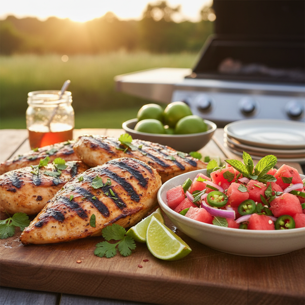 Grilled Honey-Lime Chicken with Spicy Watermelon Salsa recipe