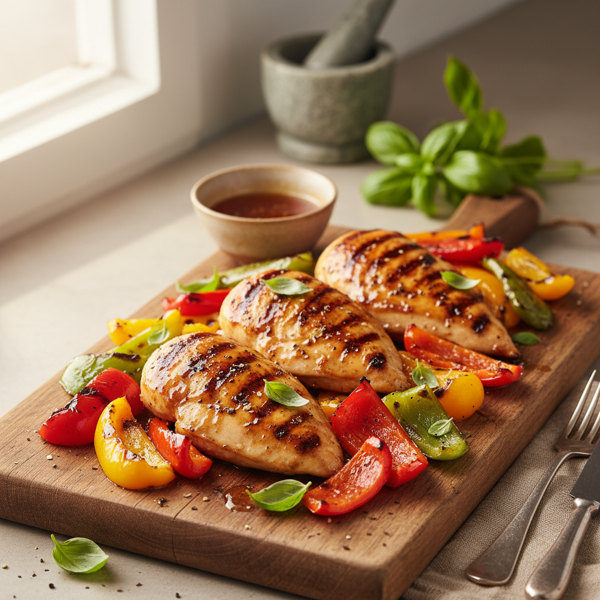 Grilled Honey Basil Chicken with Colorful Peppers recipe