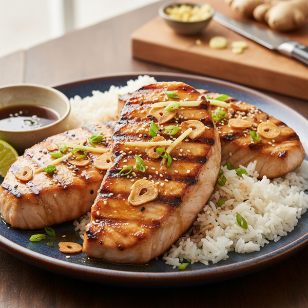 Grilled Honey Teriyaki Swordfish Steaks with Garlic and Ginger recipe
