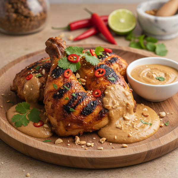 Grilled Indonesian Spiced Chicken with Creamy Peanut Sauce recipe