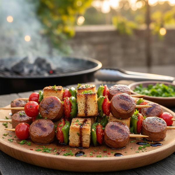Grilled Italian Sausage and Bread Skewers recipe