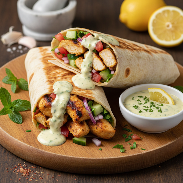 Grilled Lebanese Chicken Wrap with Garlic Lemon Sauce recipe
