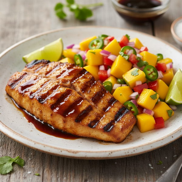 Grilled Mahi Mahi with Teriyaki Glaze and Tropical Mango Salsa recipe