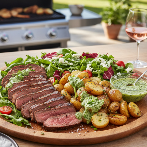 Grilled Marinated London Broil Salad with Potatoes and Herb Dressing recipe