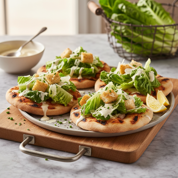 Grilled Mini Caesar Salad Pizzas recipe