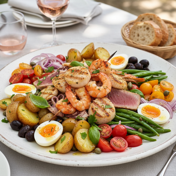 Grilled Mixed Seafood Niçoise Salad recipe