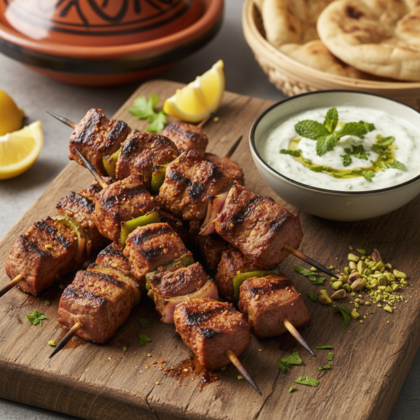 Grilled Moroccan Spiced Lamb Skewers with Herb Yogurt Sauce recipe