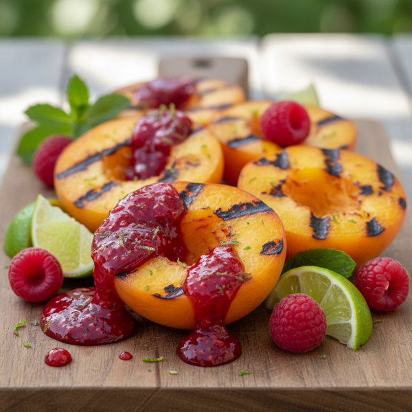 Grilled Nectarines with Raspberry-Lime Drizzle recipe