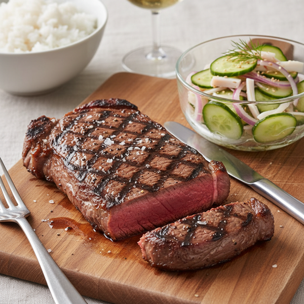 Grilled New York Strip with Refreshing Sunomono Salad recipe